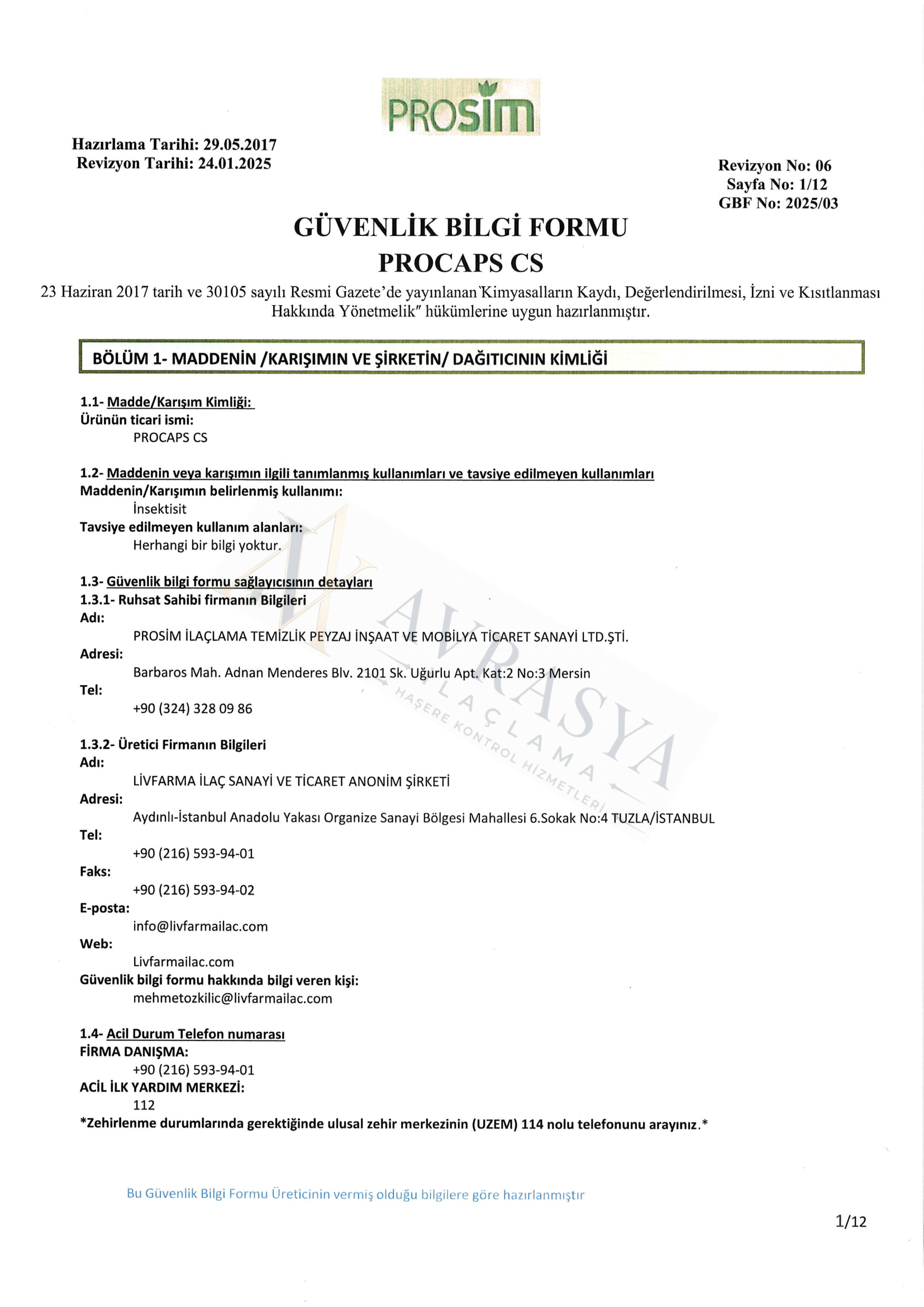 Procaps CS MSDS Raporu